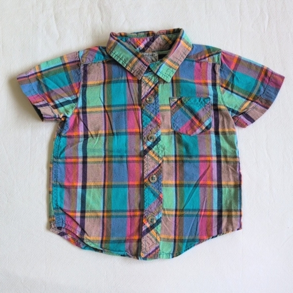 old navy colorful plaid cotton short sleeve button down shirt 18-24 months baby - Picture 1 of 5